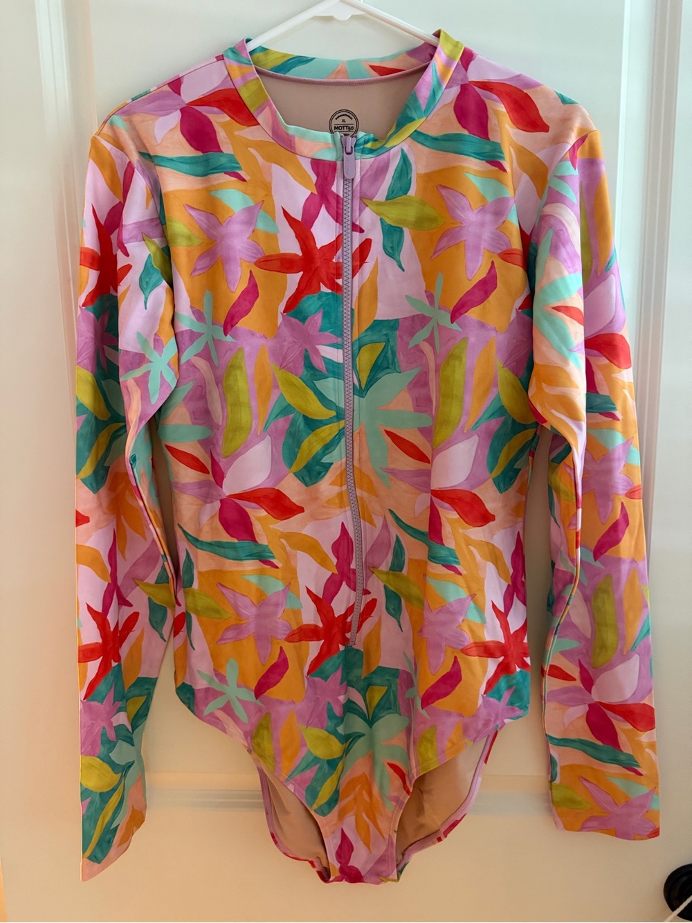 Colorful Floral Zip-Front Long Sleeve Swimsuit